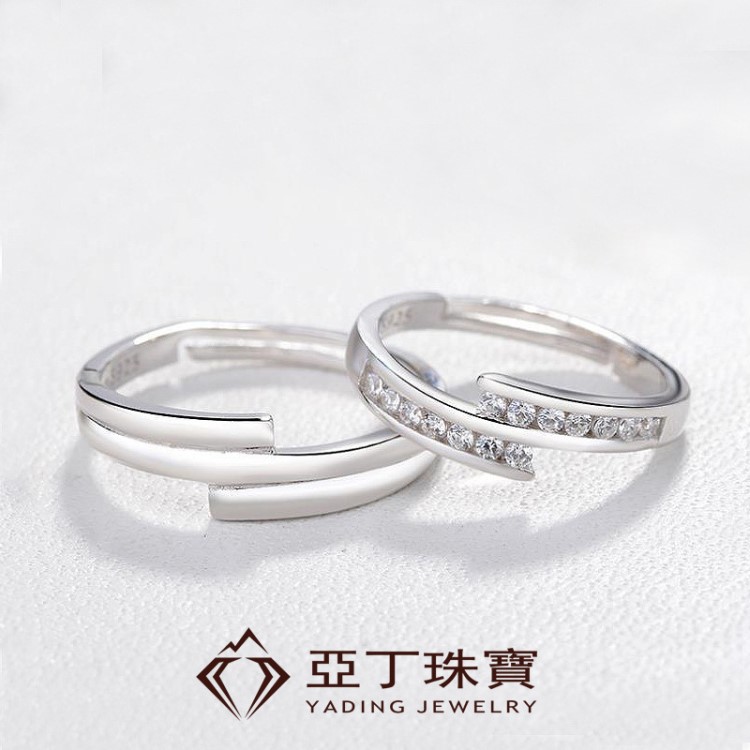 S925銀情侶戒指活口一對學(xué)生日韓簡約戒指對戒結(jié)婚鉆戒韓版男女