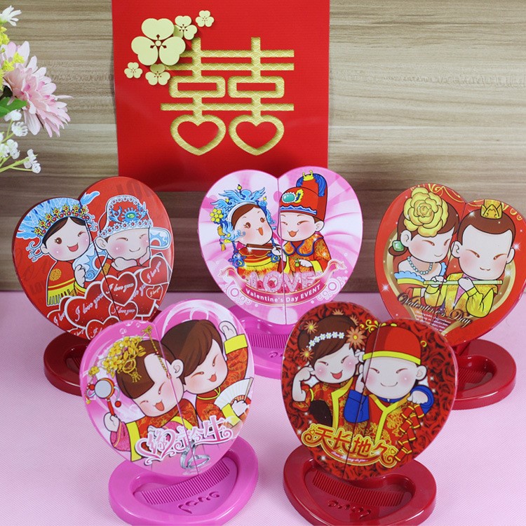 婚慶臺鏡梳子套裝 新娘嫁妝心形大紅喜慶臺鏡廠家直銷