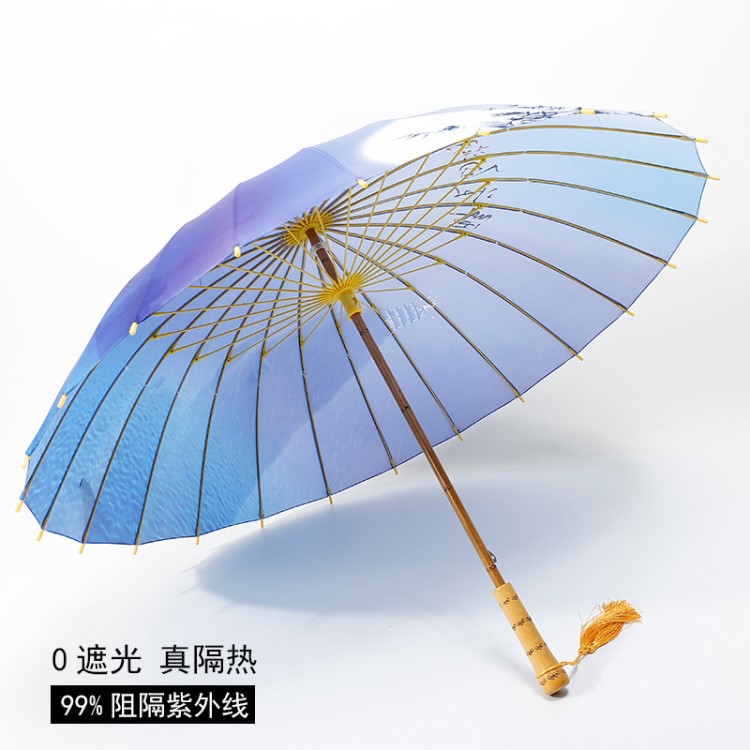 復(fù)古雨傘批發(fā)實(shí)木直桿兩用太陽(yáng)傘 熱轉(zhuǎn)印禮品雨傘定制防曬太陽(yáng)傘