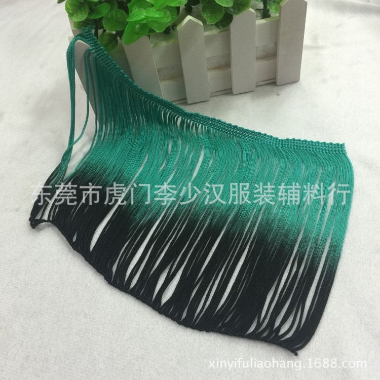 舞臺拉丁舞流蘇 段染漸變色排須雙色人造絲13CM白黃雙線廠家直銷