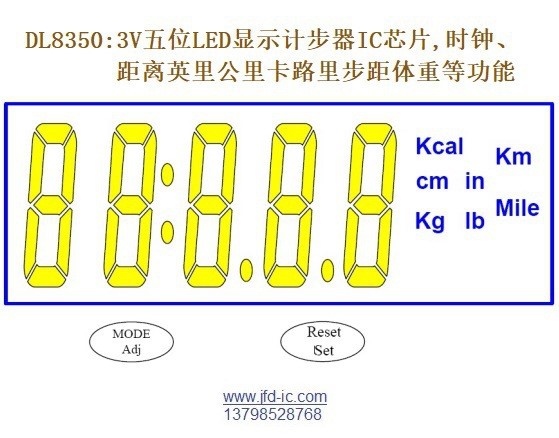 DL8350:3V五位LED顯示計(jì)步器IC芯片,時(shí)鐘、距離英里公里卡路里