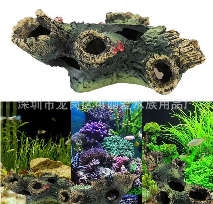 樹脂沉木 魚缸造景裝飾擺件躲避洞水族箱仿真枯木裝飾假山12cm