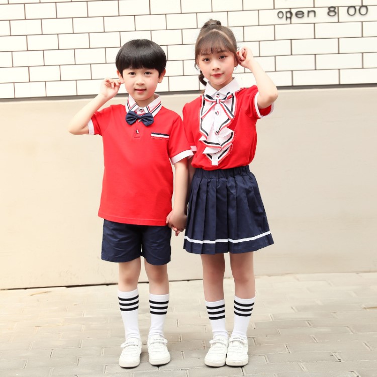 小學(xué)生校服夏裝短袖套裝學(xué)院風(fēng)兒童班服定制幼兒園園服六一演出服