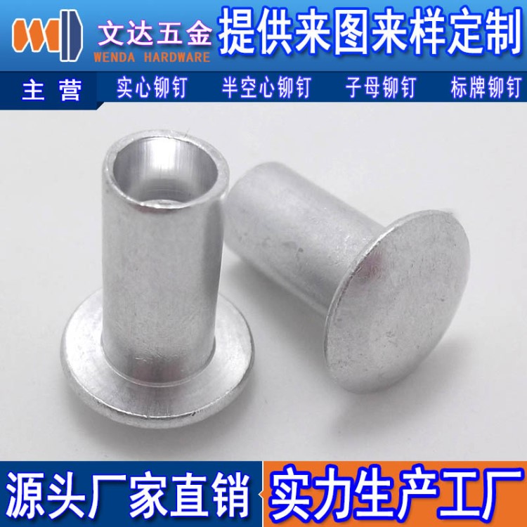 供應扁圓頭半空心鋁鉚釘 扁圓頭鋁鉚釘 中空鋁鍋釘 M2-M6鉚釘定做