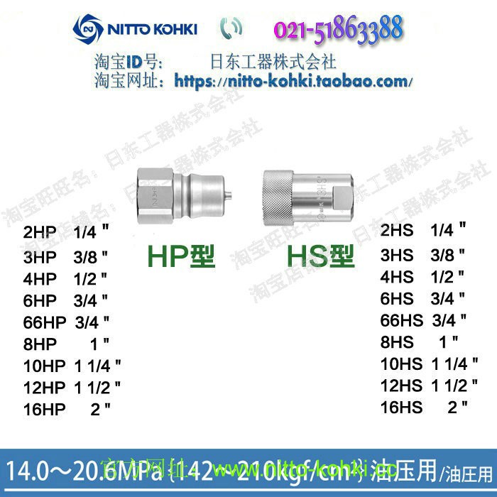 NITTO KOHKI 日東工器高壓接頭 日東油壓接頭 2HP不銹鋼液壓接頭