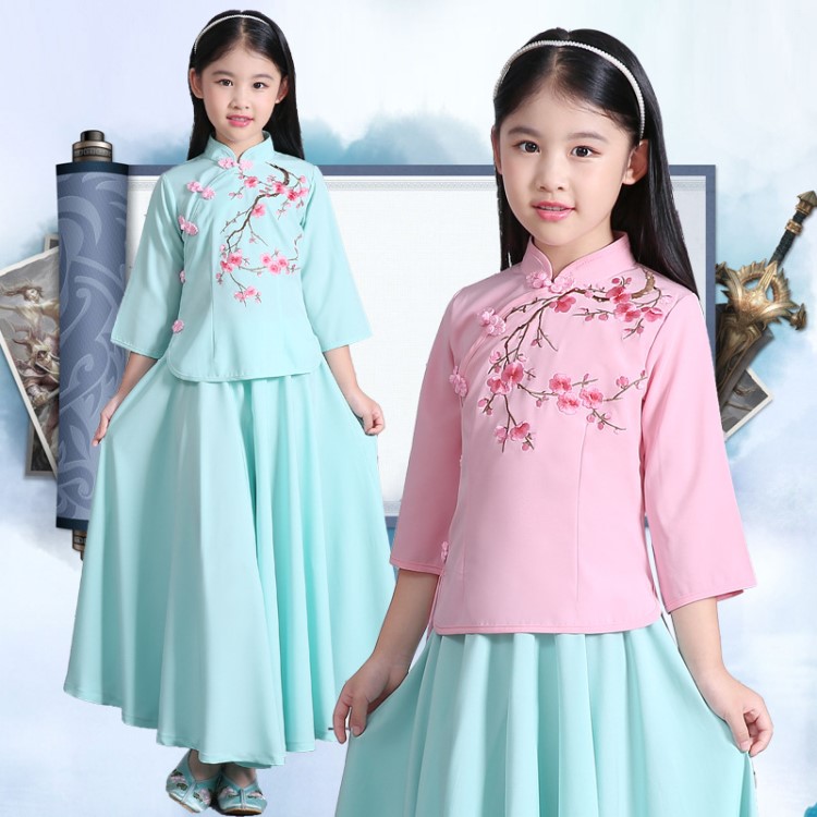 兒童古裝民國學生裝女童長袖少幼兒唐裝舞蹈褲舞臺舞蹈表演出服裝