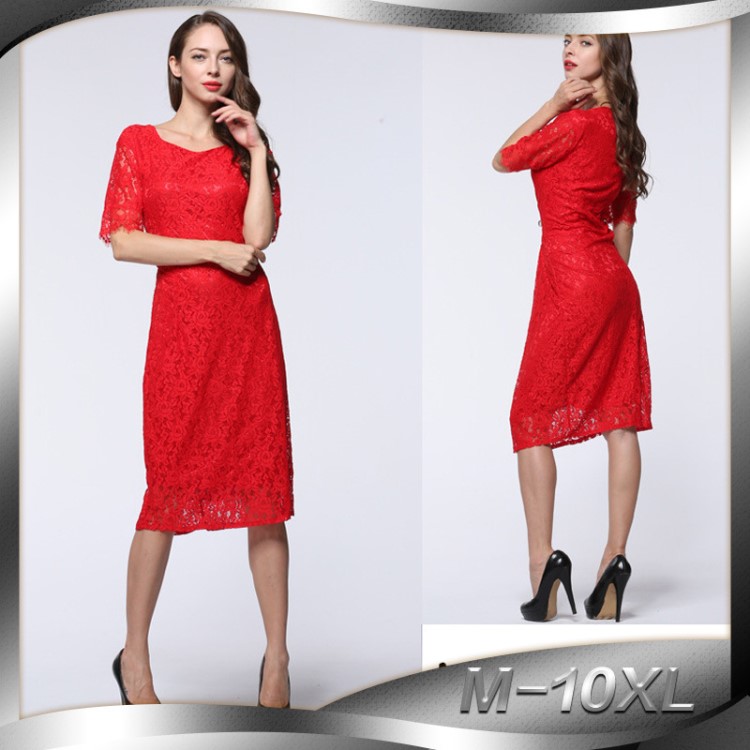 歐洲站大碼女裝2016新款凱特妃同款蕾絲方領五分袖連衣裙3089