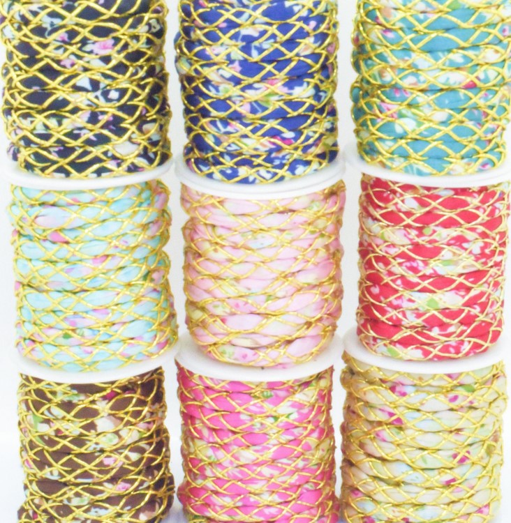 5米/卷 寵物牽引項圈 掛鈴鐺繩子 金絲碎花布繩材料 現貨秒發