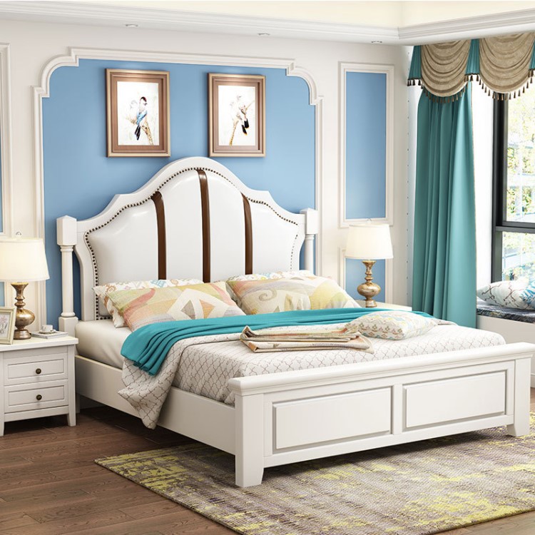 美式實木床1.8米雙人床現(xiàn)代簡約歐式床1.5米簡美仿真皮床廠家直銷