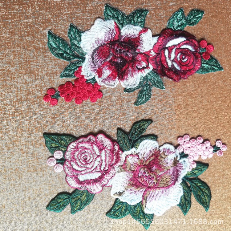 廠家直銷電腦繡花布帖產品水溶繡花章補丁刺繡女裝連衣裙加工重工