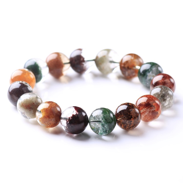 巴西天然綠幽靈手鏈 男女款 紅綠幽靈 千層紗聚寶盆水晶手串