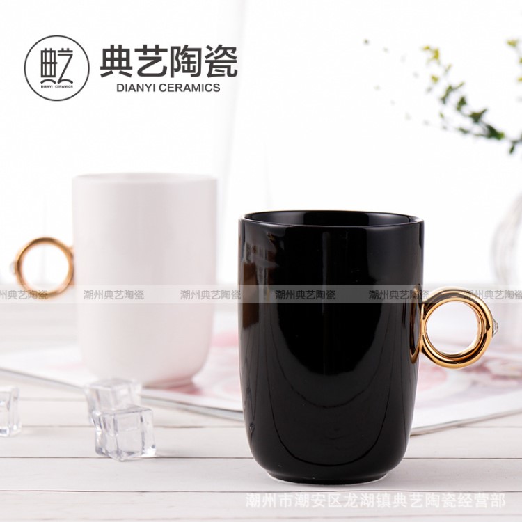 情侶杯戒指杯創(chuàng)意鉆石陶瓷杯描金簡(jiǎn)約馬克杯禮盒禮品LOGO定制