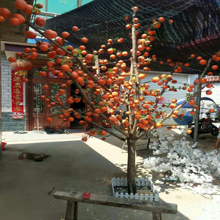 仿真柿子樹櫥窗裝飾室內(nèi)客廳綠植造型盆景落地假花擺件直銷