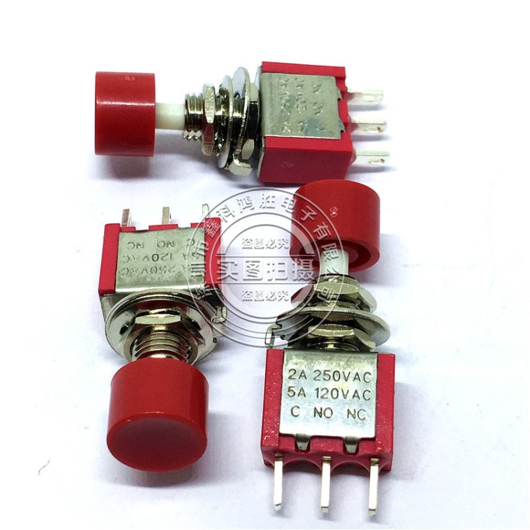 6MM鈕子開關 DS-612紅頭帶帽 3腳點動復位按鈕 常開常閉 MTS-102M
