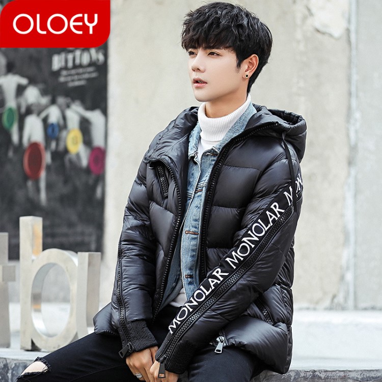 OLOEY2019羽絨服男加厚短款韓國連帽蒙口斜拉鏈品質男士冬裝外套