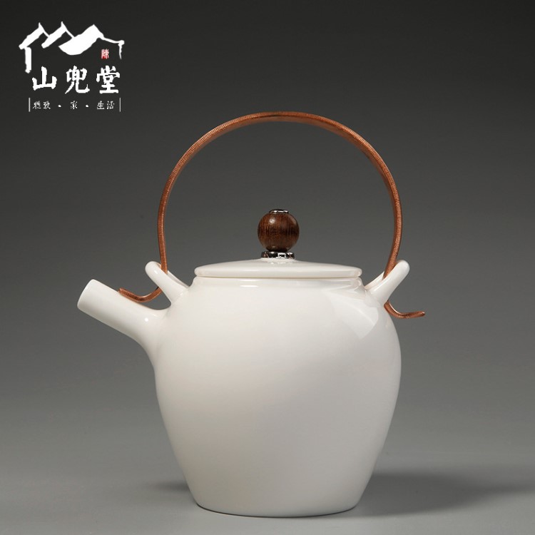 白瓷鐵藝提梁壺德化手工茶具羊脂玉瓷泡茶壺功夫茶壺日式青花瓷