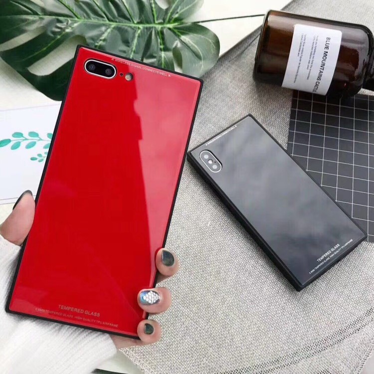 新款牌子方形色玻璃手機殼簡約時尚適用于7p防摔鋼化玻璃保護套