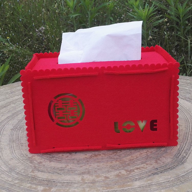 3個(gè)裝結(jié)婚喜慶毛氈紙巾盒 婚慶用品布類餐巾紙盒子批發(fā)支持定制