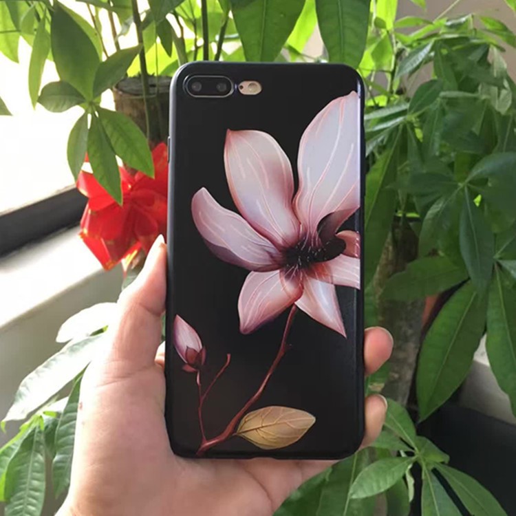 適用iphoneX手機殼復古荷花tpu浮雕彩繪全包新款蘋果7plus保護套