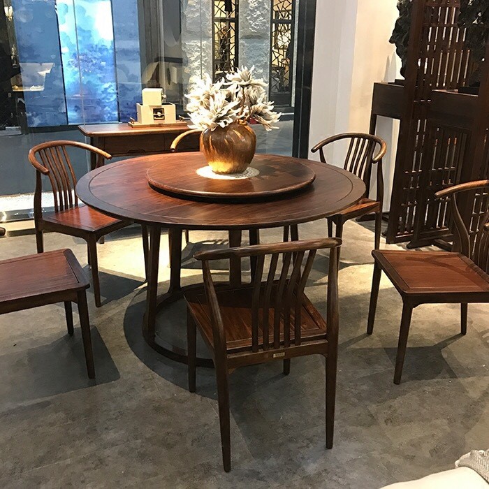 三千界新中式實木餐桌現代簡約餐桌椅組合圓桌酒店會所別墅家具
