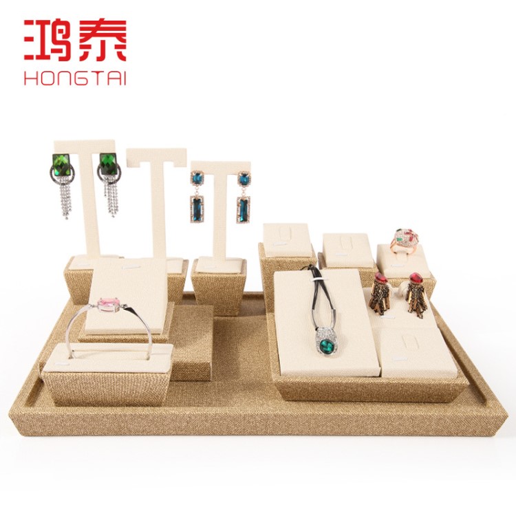 仿麻布戒指首飾架 項(xiàng)鏈耳環(huán)展架 翡翠展示臺 珠寶陳列道具