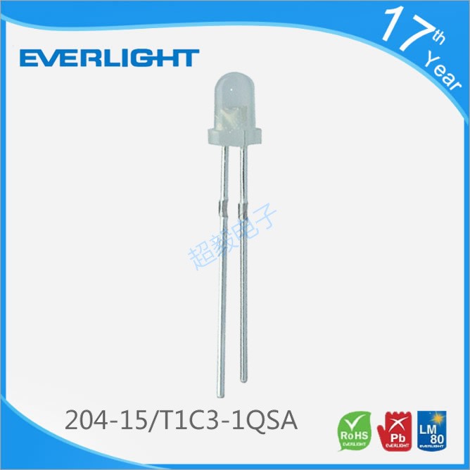 億光3mm圓形發(fā)光二極管 插件式 LED (Lamp) 204-15/T1C3-1QSA