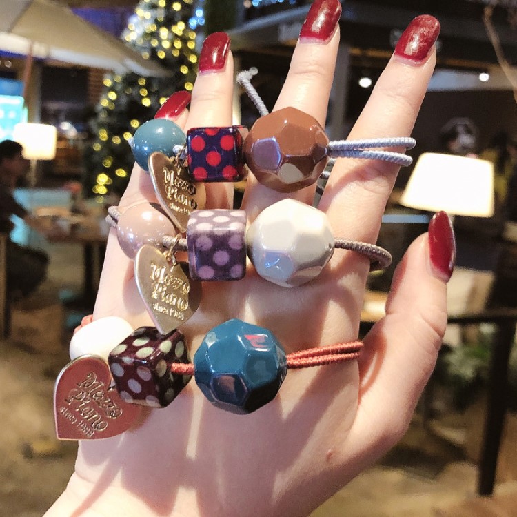 韓國網紅頭繩女簡約發圈圓珠撞色幾何方塊綁發發繩扎頭發皮筋頭飾