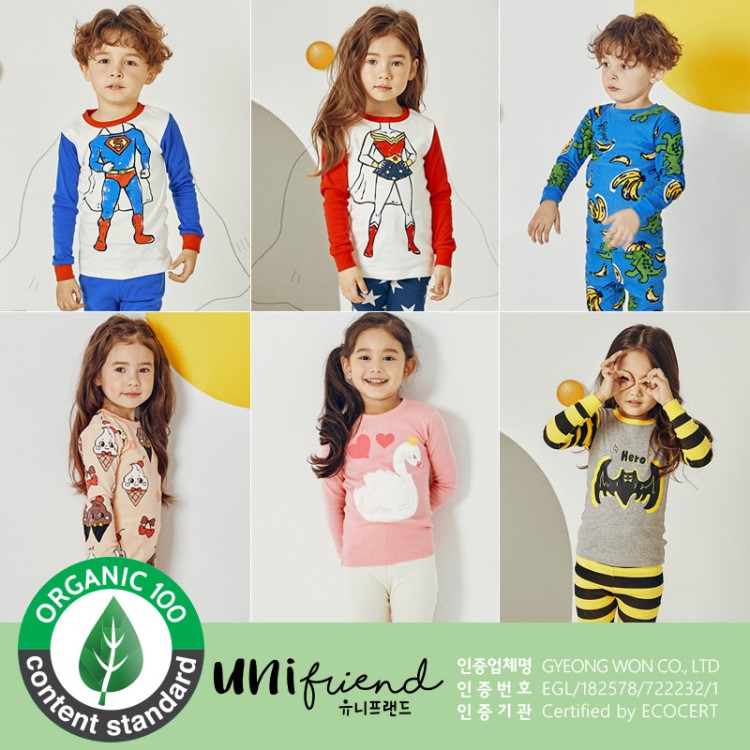 unifriend2019春季新品韓國童裝兒童內(nèi)衣家居服棉套裝卡通打底