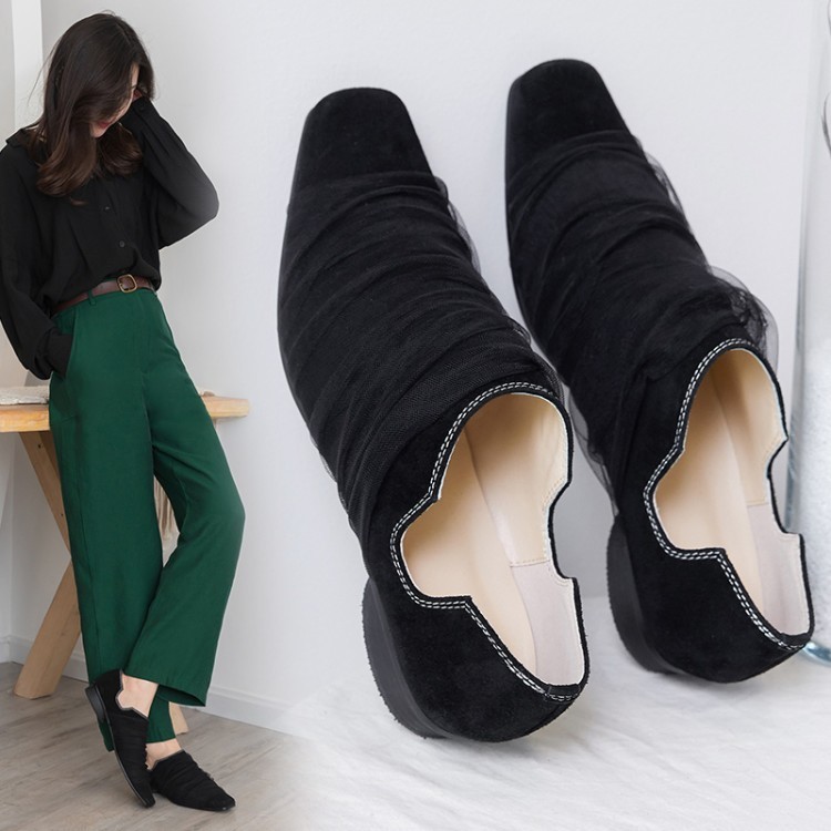 網紅女款鞋春款百搭平底仙女單鞋春秋季真皮方頭低跟英倫風小皮鞋