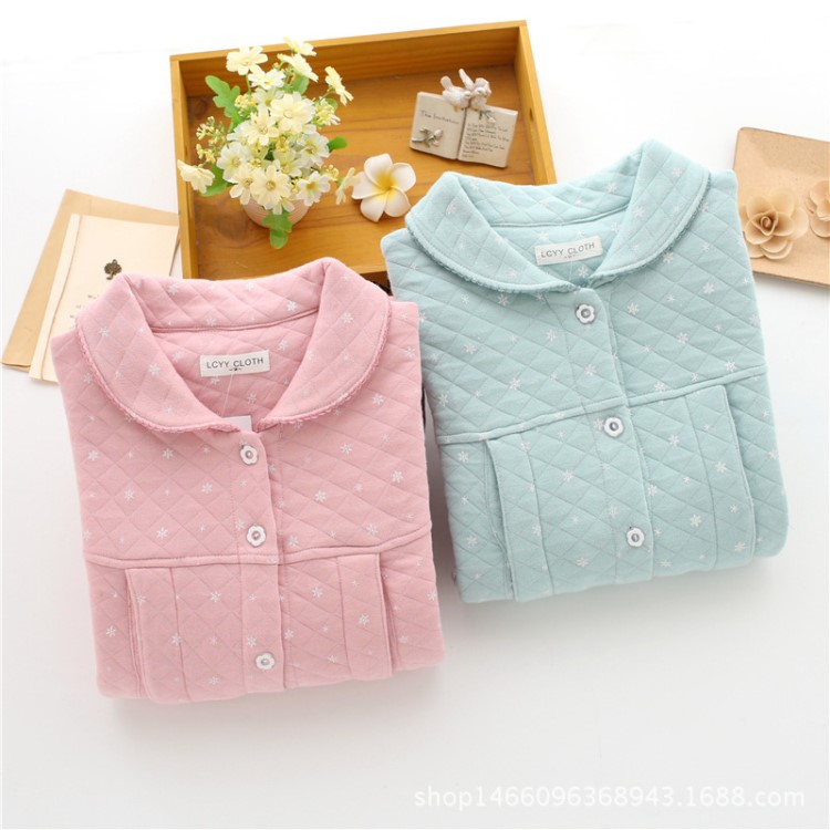 秋冬款女雪花空氣層保暖棉月子家睡衣哺乳套裝一件代發(fā)