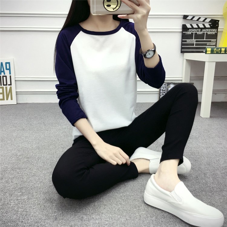批發(fā)秋冬季長袖T恤薄款衛(wèi)衣套頭女裝寬松大碼修身學(xué)生裝情侶班服