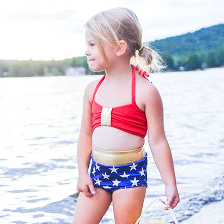 女童時尚夏天泳衣套裝兒童小星星美式游泳服裝兩件套外貿一件代發