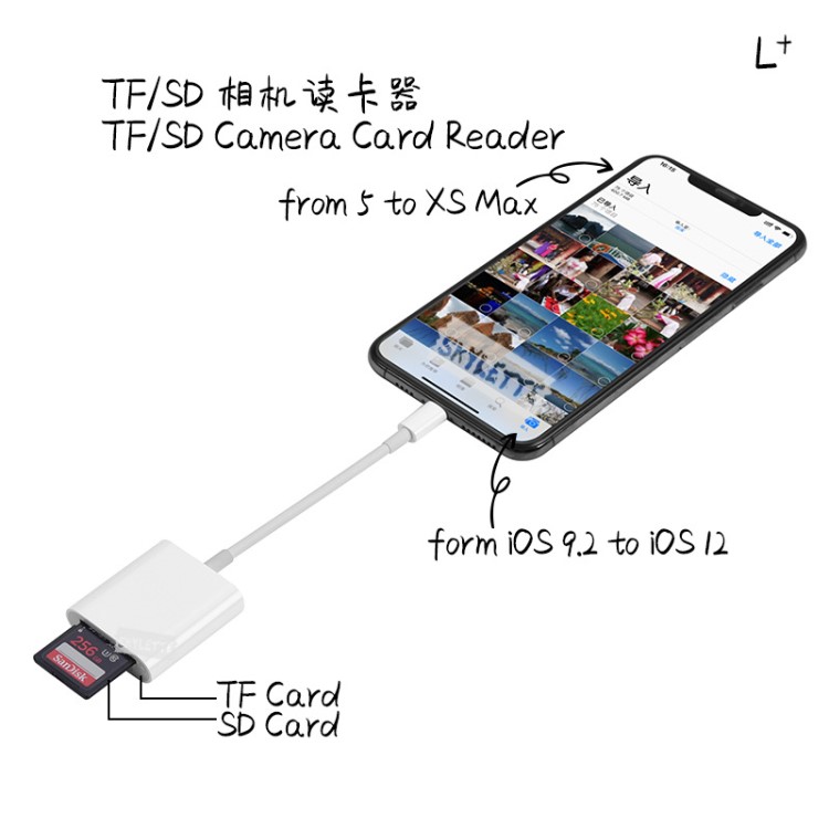 蘋果手機(jī)SD/TF卡讀卡器iPhoneXR XS iPad otg二合一OTG讀卡器