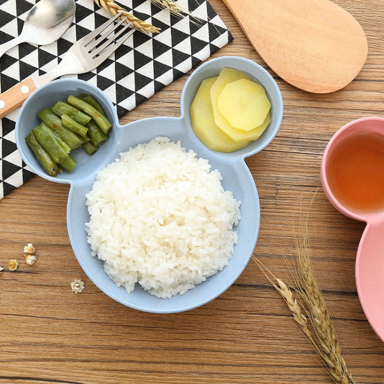 小麦秸秆可爱卡通儿童米奇碗儿童餐具水果盘饭碗直销宝宝餐盘