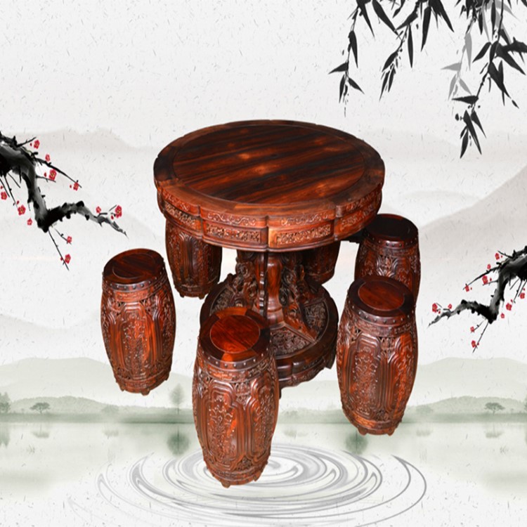 全新實(shí)木老撾紅酸枝圓餐桌 深雕鏤雕圓臺(tái) 哈爾濱義紅木家具