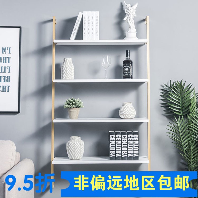 北歐客廳壁掛式墻上置物架 鐵藝實木loft工業(yè)風(fēng)多層一字隔板書架