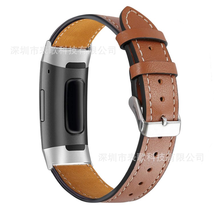 fitbit charge 3真皮手表帶 charge3新款頭層牛皮表帶 尖尾款