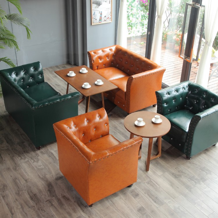 復(fù)古咖啡廳西餐廳沙發(fā)奶茶店甜品店洽談酒店會(huì)所卡座沙發(fā)桌椅組合