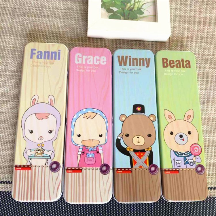 創意可愛卡通動物小學生鉛筆盒鐵皮筆盒幼兒園兒童文具盒廠家直銷