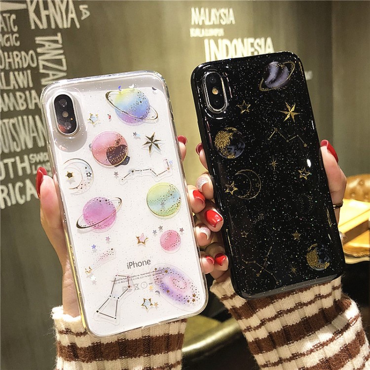 適用蘋果x流沙閃粉滴膠手機殼定制宇宙星球星空iPhonex保護套透明