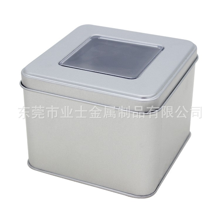 供應(yīng)磨砂鐵正方形磨砂鐵罐子 銀色收納鐵盒 銀光鐵開窗不印刷鐵罐