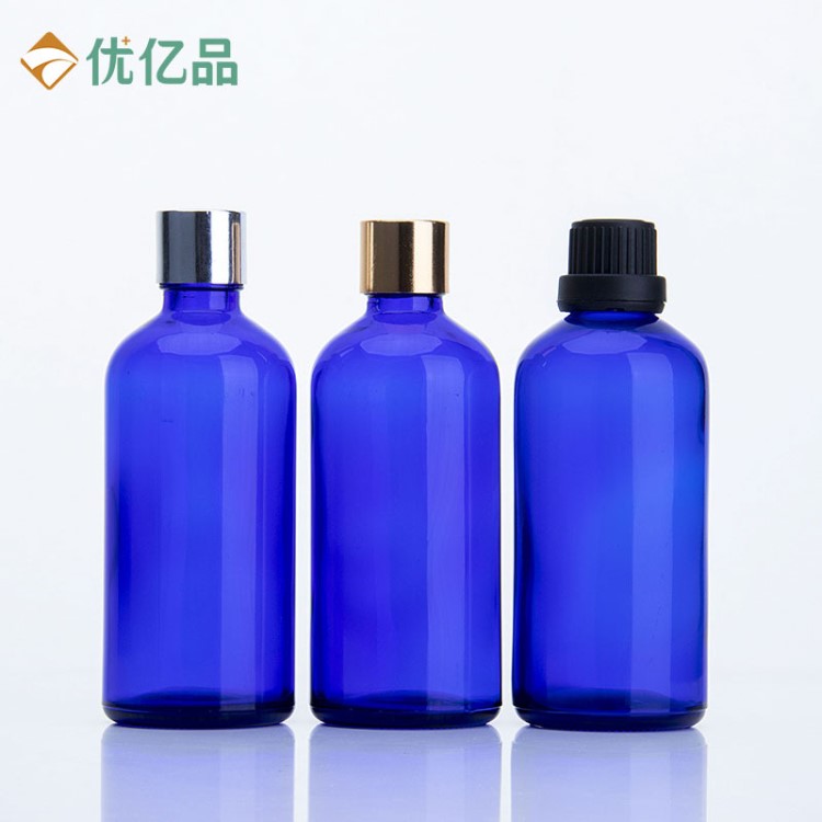 100ml藍(lán)色精油瓶香水補(bǔ)充瓶化妝品玻璃瓶空瓶電化鋁蓋大頭蓋