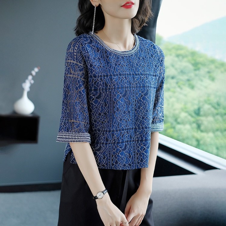 半袖t恤女韩版时尚短款蕾丝镂空上衣性感洋气打底衫2019新款夏装
