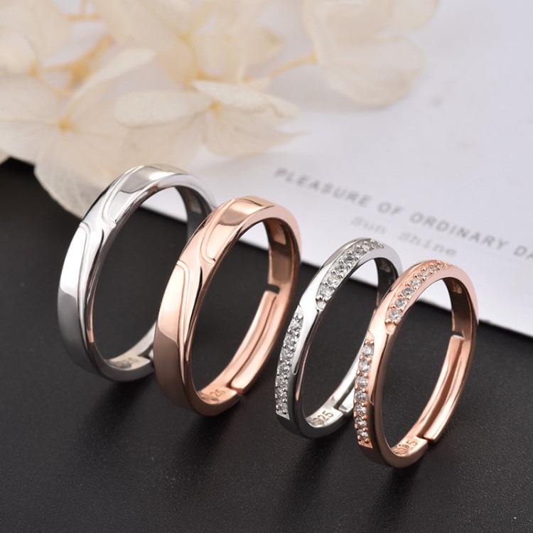 麗銘銀飾 韓版飾品時尚s925銀戒指 簡約鑲鉆對戒女爆款廠家直銷