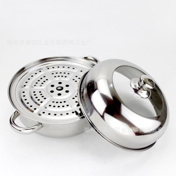 不銹鋼湯蒸鍋28cm帶磁單層蒸鍋 電磁爐通用火鍋 可視組合蓋批發