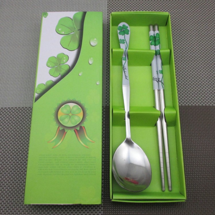 批發供應不銹鋼貼花勺子筷子餐具套裝  可定制LOGO 一件代發