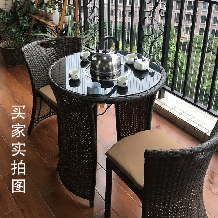 藤椅三件套阳台小茶几组合铝合金靠背椅庭院户外休闲藤编阳台桌椅