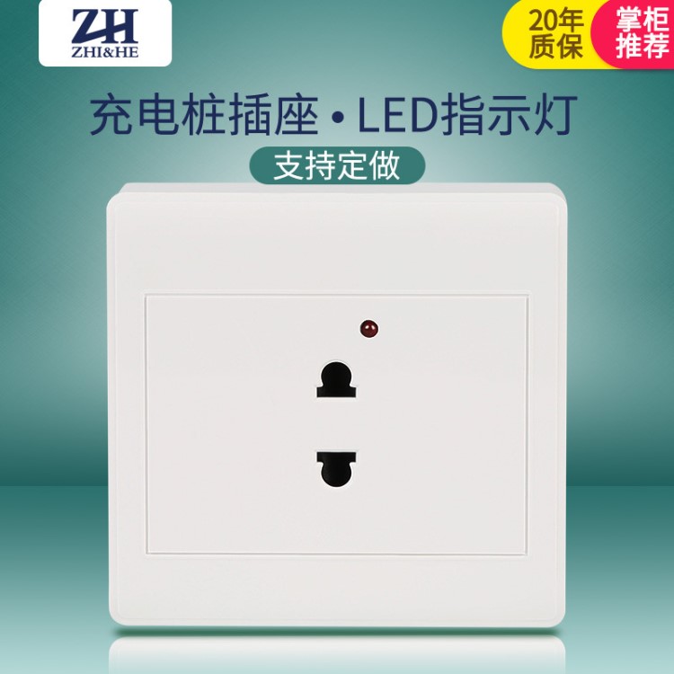 充電樁插座電瓶車(chē)電動(dòng)車(chē)充電站86型明裝明線(xiàn)二孔兩孔帶指示燈插座