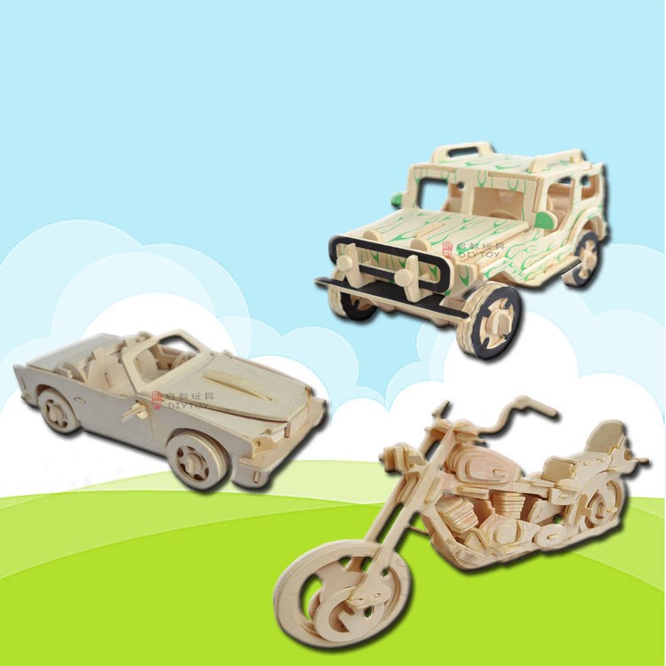 3D木制仿真模型汽車(chē)吉普車(chē) 木質(zhì)立體拼圖手工diy拼裝玩具廠家批發(fā)
