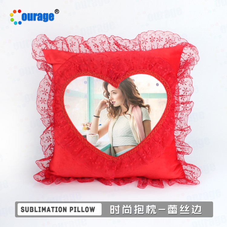 熱轉印空白抱枕 心形蕾絲邊花邊抱枕 個性diy禮品定制 廠家直銷